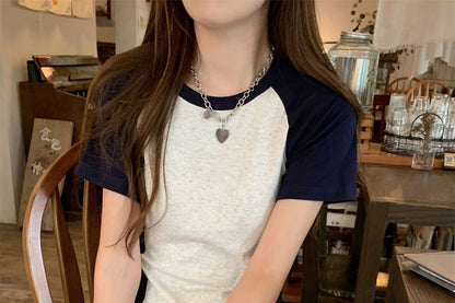 Short-Sleeve Crewneck Raglan Crop T-Shirt