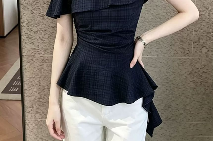 Short-Sleeve Cold Shoulder Ruffle Flowy Blouse