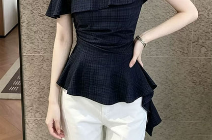 Short-Sleeve Cold Shoulder Ruffle Flowy Blouse