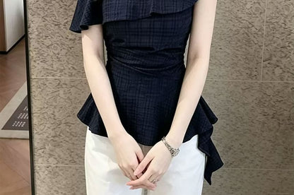 Short-Sleeve Cold Shoulder Ruffle Flowy Blouse