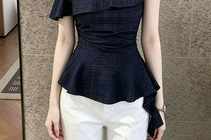 Short-Sleeve Cold Shoulder Ruffle Flowy Blouse