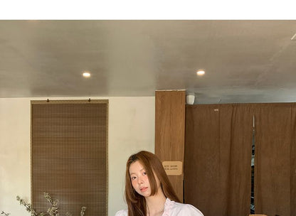 Short-Sleeve Frill Trim Striped Blouse