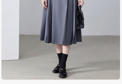 Tie-Neck Blouse, Asymmetric Blazer & Pleated Midi Skirt