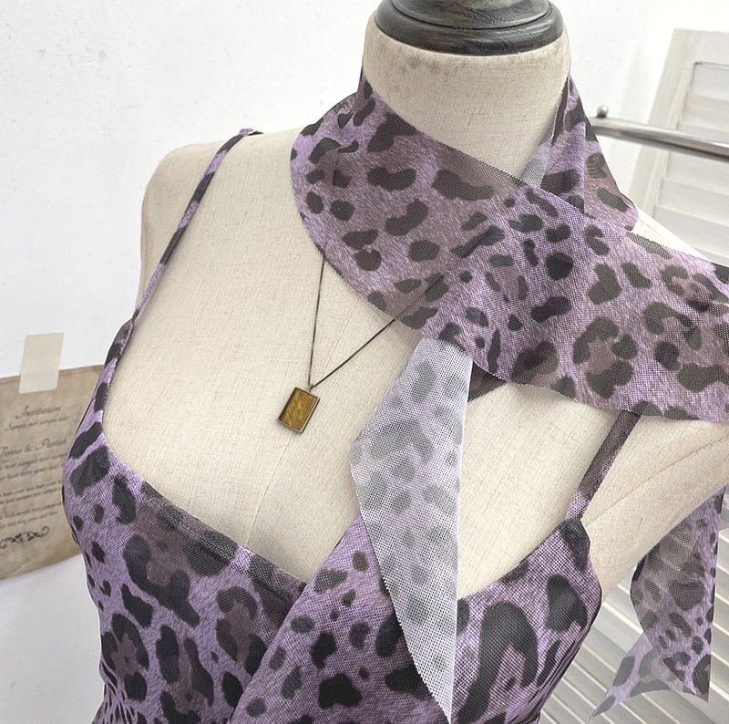 Leopard Print Asymmetrical Lace Camisole & Scarf Set