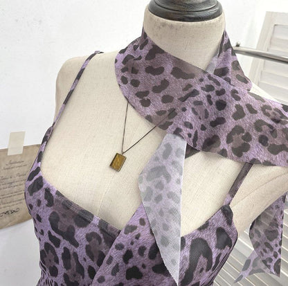 Leopard Print Asymmetrical Lace Camisole & Scarf Set