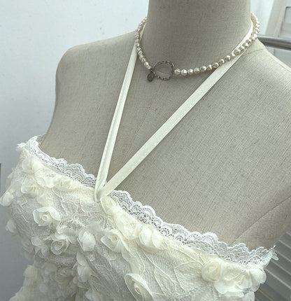 Halter Neck Asymmetrical Lace Crop Top
