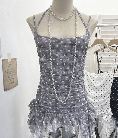 Polka Dot Asymmetrical Lace Panel Camisole