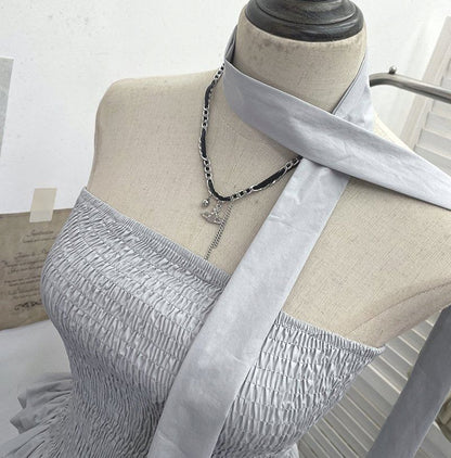 Smocked Ruffle Hem Crop Tube Top & Scarf Set