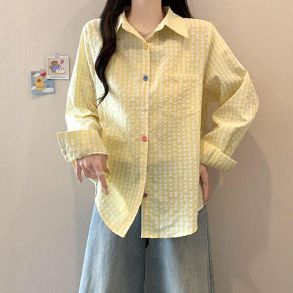 Long Sleeve Collared Checkered Shirt