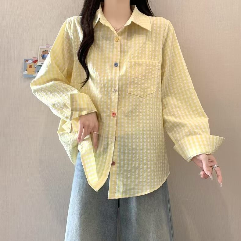 Long Sleeve Collared Checkered Shirt