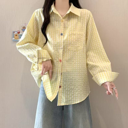 Long Sleeve Collared Checkered Shirt