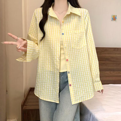 Long Sleeve Collared Checkered Shirt