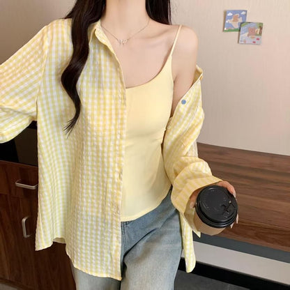 Long Sleeve Collared Checkered Shirt