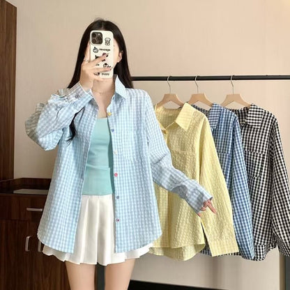 Long Sleeve Collared Checkered Shirt