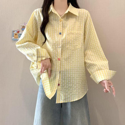 Long Sleeve Collared Checkered Shirt