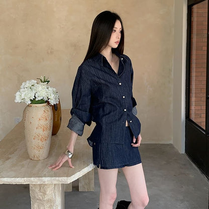 Button-Up Long Sleeve Shirt & Mini Skort Set