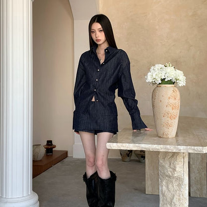 Button-Up Long Sleeve Shirt & Mini Skort Set