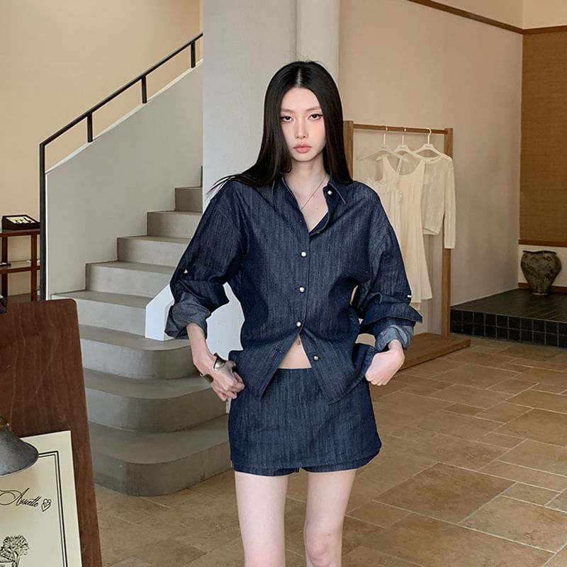 Button-Up Long Sleeve Shirt & Mini Skort Set
