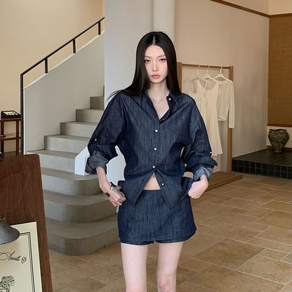 Button-Up Long Sleeve Shirt & Mini Skort Set