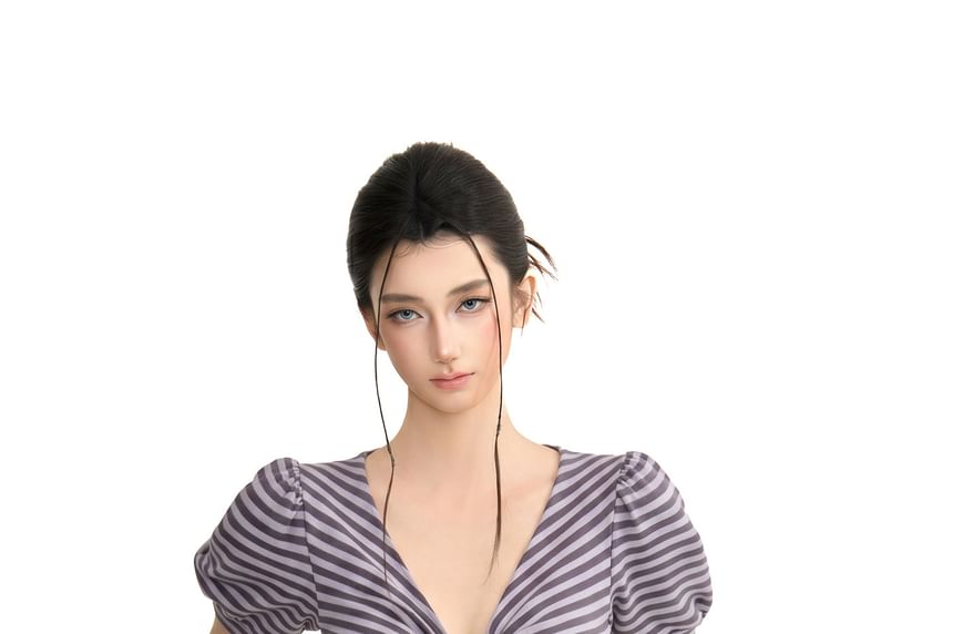 V-Neck Striped Cropped Tee with Short Sleeves