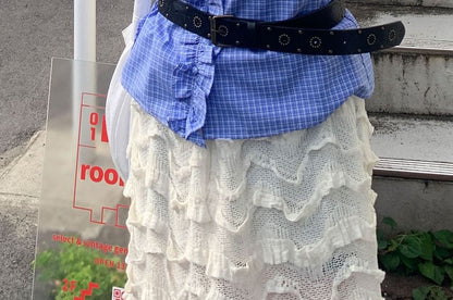 Short Sleeve Collared Ruffle Blouse