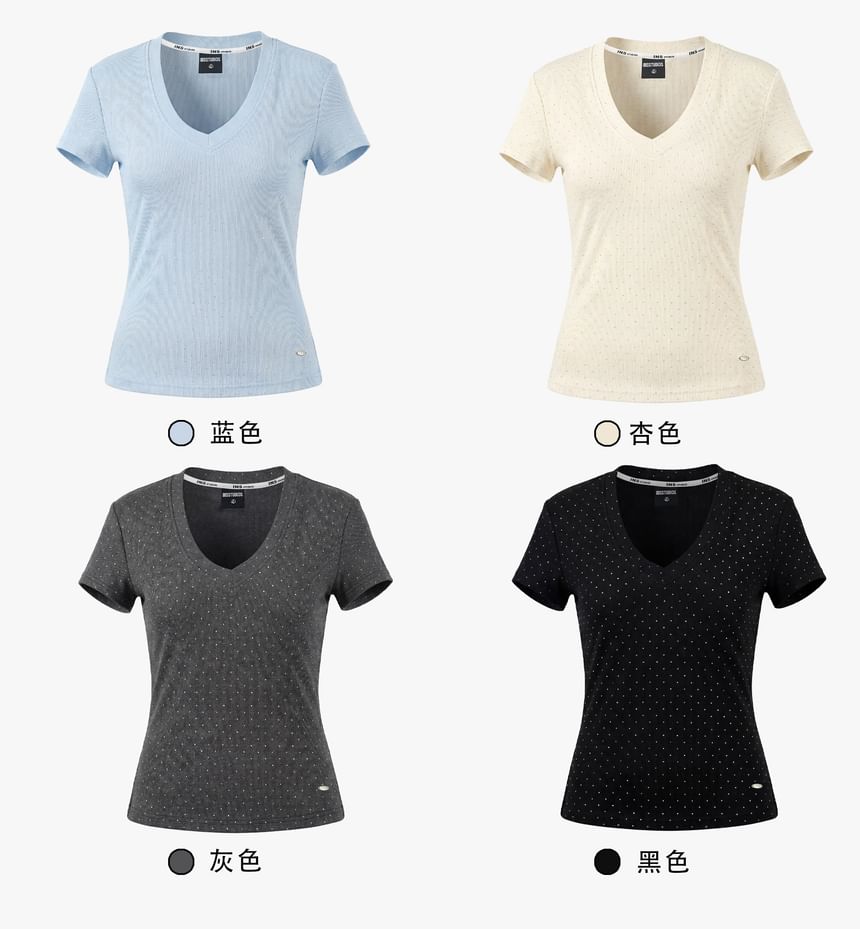 Rhinestone V-Neck Crop T-Shirt