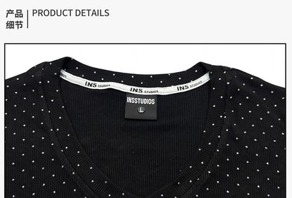 Rhinestone V-Neck Crop T-Shirt