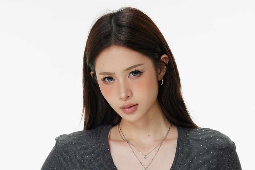 Rhinestone V-Neck Crop T-Shirt
