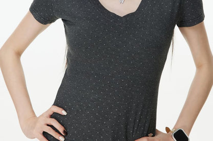 Rhinestone V-Neck Crop T-Shirt