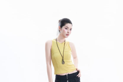 Sleeveless Round Neck Plain Crop Top