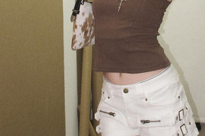 Sleeveless Round Neck Plain Crop Top