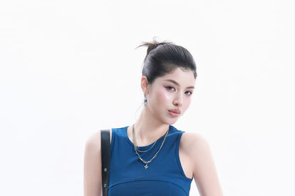 Sleeveless Round Neck Plain Crop Top