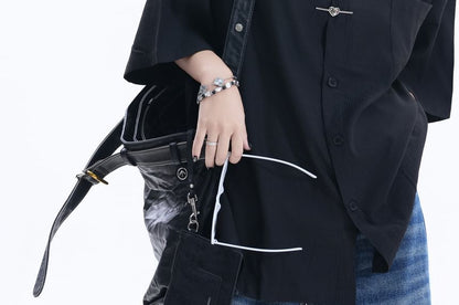 Elbow-Sleeve Collared Plain Button Up Shirt