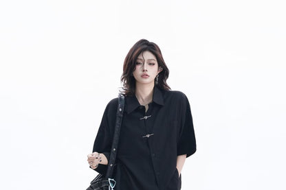 Elbow-Sleeve Collared Plain Button Up Shirt
