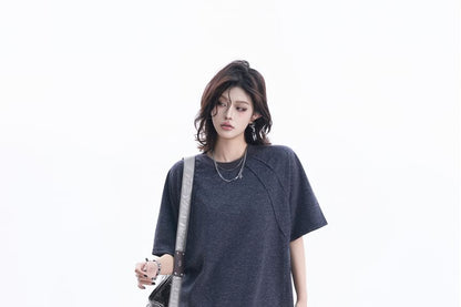 Short-Sleeve Crew Neck Plain Oversized T-Shirt