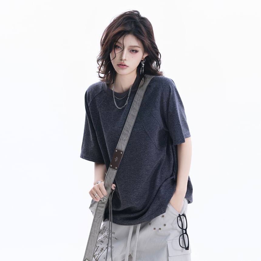 Short-Sleeve Crew Neck Plain Oversized T-Shirt