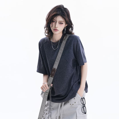Short-Sleeve Crew Neck Plain Oversized T-Shirt