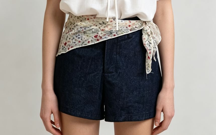 Short Sleeve V-Neck Tie Neck Ruffled-Trim Loose-Fit Blouse
