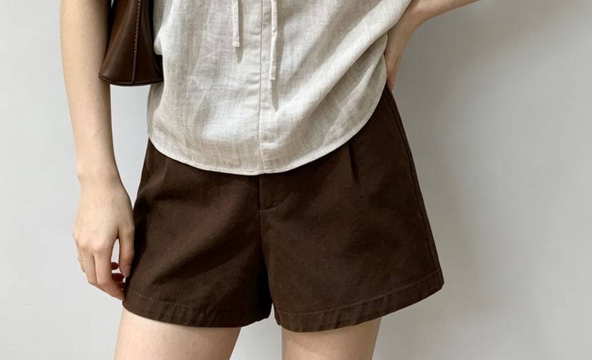 Short Sleeve V-Neck Tie Neck Ruffled-Trim Loose-Fit Blouse