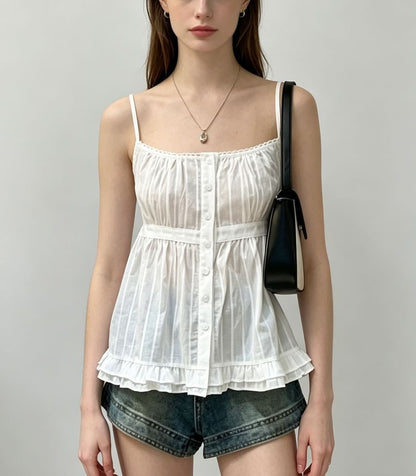 Scoop Neck Lace-Trim Ruffled-Hem A-Line Camisole Top