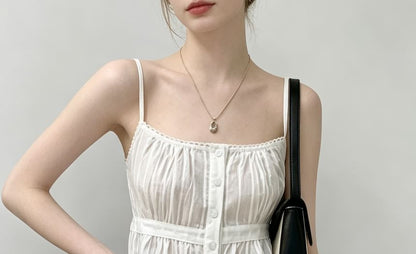 Scoop Neck Lace-Trim Ruffled-Hem A-Line Camisole Top