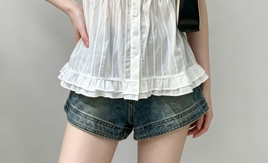 Scoop Neck Lace-Trim Ruffled-Hem A-Line Camisole Top