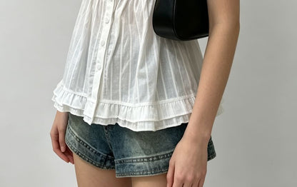 Scoop Neck Lace-Trim Ruffled-Hem A-Line Camisole Top
