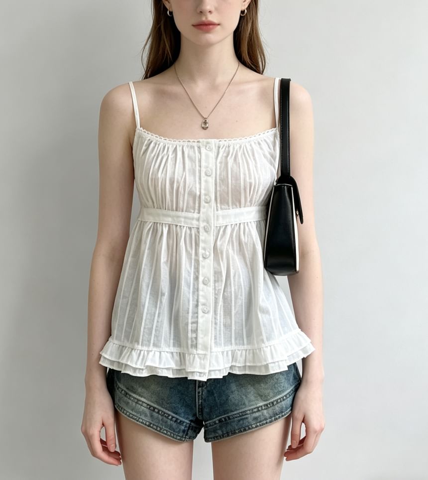 Scoop Neck Lace-Trim Ruffled-Hem A-Line Camisole Top