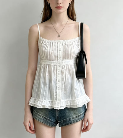 Scoop Neck Lace-Trim Ruffled-Hem A-Line Camisole Top