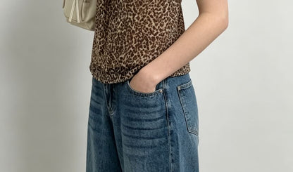 Sweetheart Neckline Leopard Print Tie-Front Camisole Top