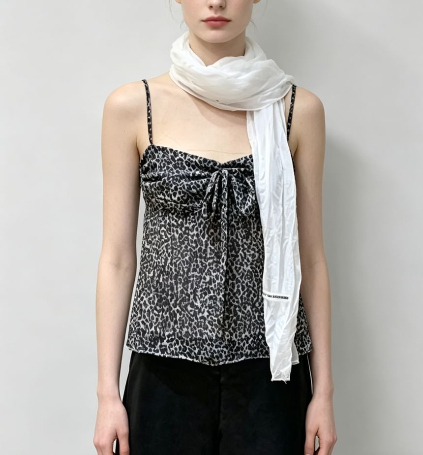 Sweetheart Neckline Leopard Print Tie-Front Camisole Top