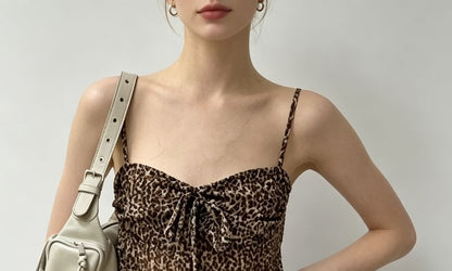 Sweetheart Neckline Leopard Print Tie-Front Camisole Top