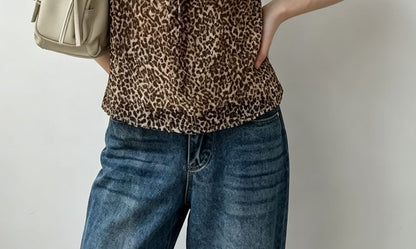 Sweetheart Neckline Leopard Print Tie-Front Camisole Top