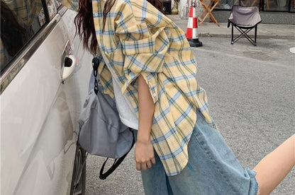 Long-Sleeve Plaid Button-Up Shirt